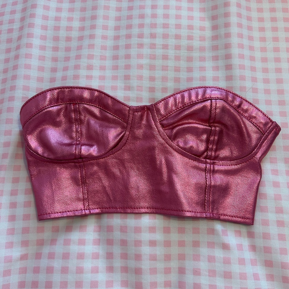 Pink metallic bustier top